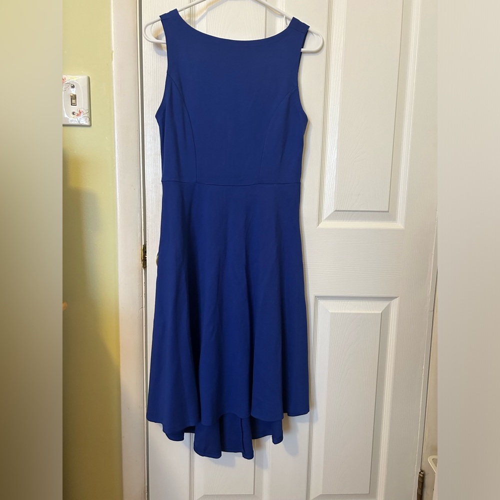 REORIA Sleeveless Boat Neck High-Low Blue Swing Dress